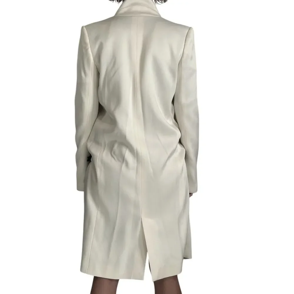 Anthony Vaccarello Hardcore Spike White Midi Coat size FR 36 Black Leather Belt